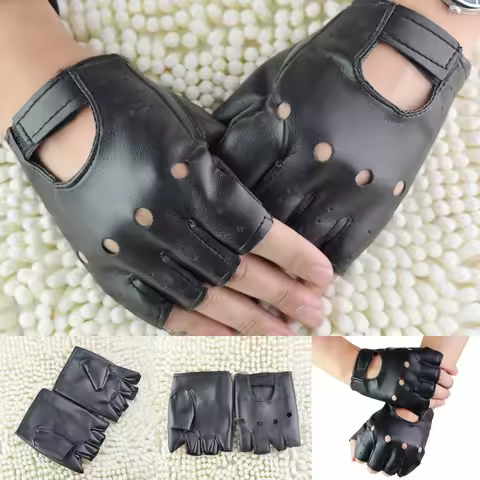 Synthetic Leather Gloves Outdoor Soft Leather Driving Gloves Hollow Out Motorcycle Biker Fingerless 