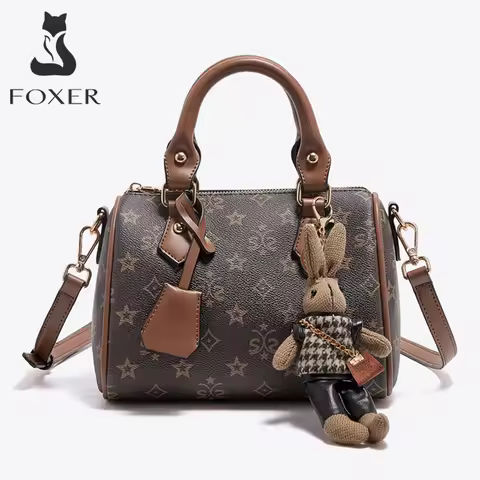 FOXER Vintage Handbag Women Large Capacity PU Leather Shoulder Bag Luxury Designer Crossbody Bag for