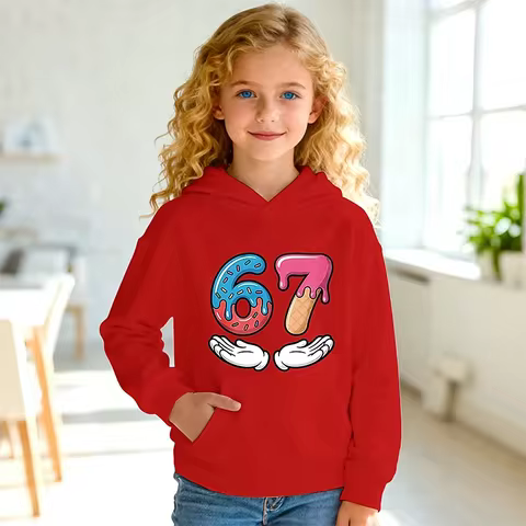 Unisex Girls' 3D Graphic Funny Slang 67 Hoodie Pullover Long Sleeve Comfortable Trendy Street Long S