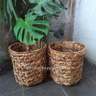 PREMIUM Round Water Hyacinth Basket with Kawung Woven, Water Hyacinth Pot Basket.