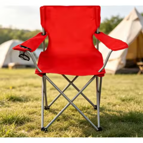Ozark Trail Quad Folding Camp Chair with Cup Holder, Bright Red
