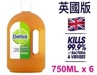 Dettol Original Antiseptic Liquid, 750ml x 6 ,滴露原味消毒液，用於急救和個人衛生，750毫升 x 6瓶