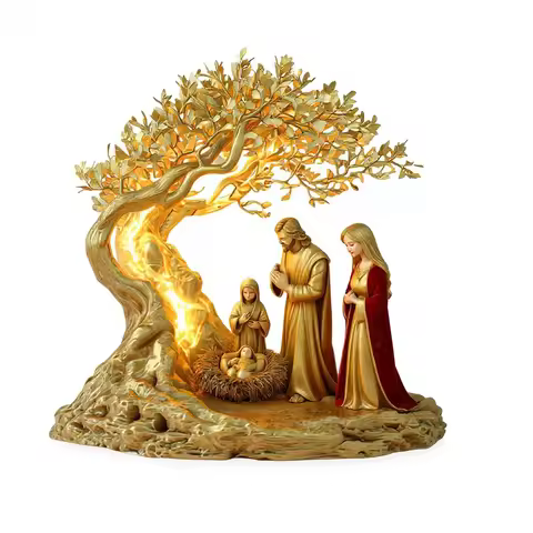 2D Flat Prayer under Moonlight Tree Decoration Religious Theme Popular Culture Inspired Home Office 