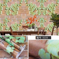 Wallpaper Sticker Dinding Batu Bata Coklat Daun Merambat Kekinian Ruang Tamu Kamar Tidur Minimalis