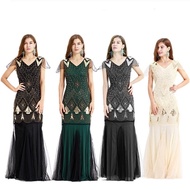 Hand-Embroidered Beaded Sequinned Dress - 1920s Stage Performance Fashion