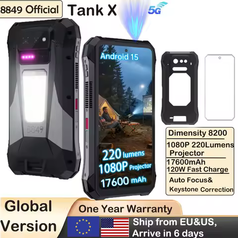 8849 Tank X Unihertz 220 Lumens Projector Rugged Smart Phone Support 1080P Android 15 17600mAh 32GB 