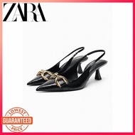 FA4 ZARA spring new women's shoes black decoration details slingback high heels