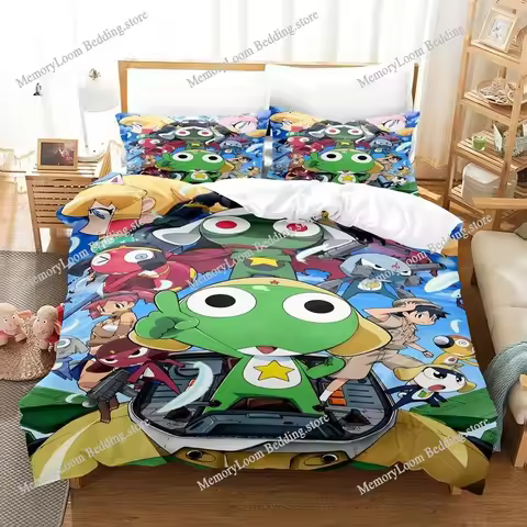 3D Kawaii Cartoons Bed Sheet Keroro Frog Bedding Set Single Twin Full Queen King Size Bed Set Adult 