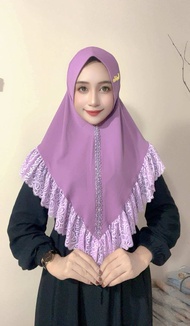 Jilbab instan Delisha soft ped renda mewah By FO hijab