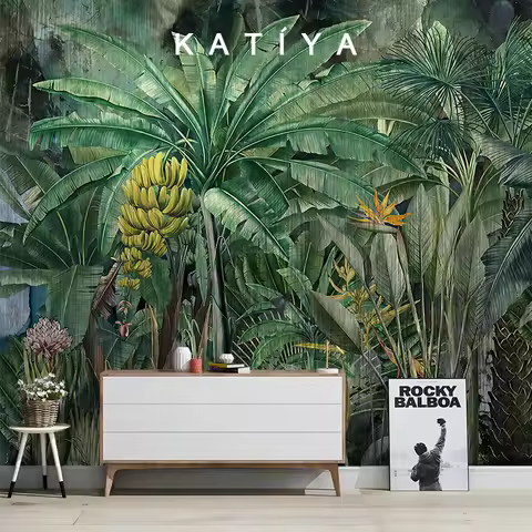 Customized products 3D Southeast Asia banana leaf tropical rain forest plant wallpaper living room T