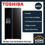 Toshiba 640L Side By Side Refrigerator with Auto Ice Maker GR-RS755WIA-PGY(22)