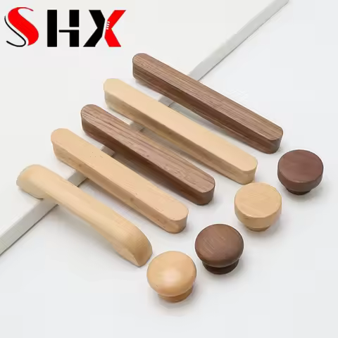 Solid Wood Cabinet Door Handles Wardrobe Door Handles Drawer Handles Made of Oak and Black Walnut Si