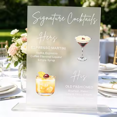 Personalized Printing Signature Drinks Sign,Cocktails Menu, Wedding Bar Sign,Frosted Acrylic Bar Sig
