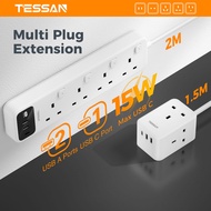 TESSAN Desk Extension Cord with USB Multi Extension Plug with independent Switch Power Socket