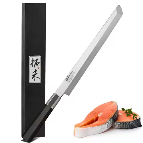TURWHO10.5 Inch Chef Fish Raw Knife X9CR18 MOV Stainless Steel Professional Sashimi Knife Salmon Sli
