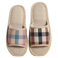 Home Linen Slippers Four Seasons Slippers British Small Lattice Spring Style Home Linen Slippers Woo