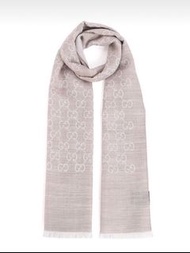 全新 Gucci 經典米色羊毛絲頸巾披肩 Beige GG logo Wool Silk Scarf  Stole Gucci頸巾披肩