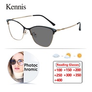 Stainless Steel Anti Radiation Reading Glasses For Women Men Photochromic Cat Eyes Alloy Eyeglasses 