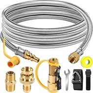 12FT RV 1/4'' Quick Disconnect Connect Propane Hose and Safety Shutoff Valve for RV to Grill for Con