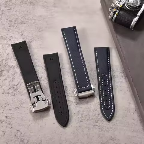 Omega Strap Sailcloth Leather Watch Strap 20mm 22mm with Butterfly Buckle Quick Release Replacement 