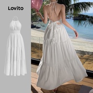 Lovito Boho Plain Tiered Layer Dress for Women L133AD055