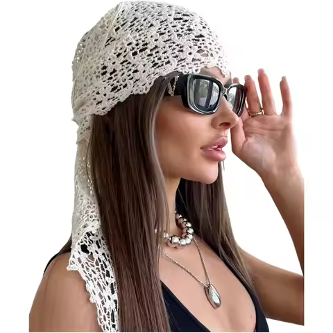 Women's Crochet Head Scarf Boho Lace Bandana Head Bands Hair Scarf Beach Headband