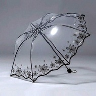 Floral Pattern Transparent Umbrella, Suitable For School, Office, Home, Travel, Back To School Suppl