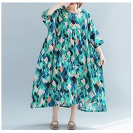 Oladivi L-9XL Oversized Clothing Women Fashion Print Cotton Linen Dress Plus Size Bohemian Maxi Long