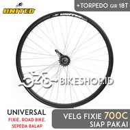 HITAM (Ready To Use) Fixie Bike Rims 700C Alloy Plus Torpedo Black Rear Rims Adjustable Wheels Road Bike Racing Bike | High Quality