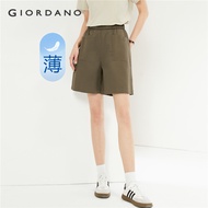 GIORDANO Women Shorts Elastic Waist Lightweight Summer Shorts Big Pockets Stretchy Simple Basic Fash