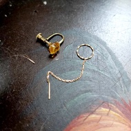 日本中古單隻黃水晶石耳夾金圈耳線 古著珠寶首飾飾品項鍊頸鍊