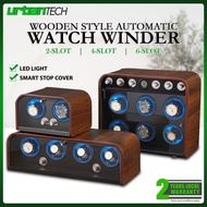 Automatic Wooden Watch Winder with Anti-Magnetic Watch Box + LED Lighting &amp; Silent Operation