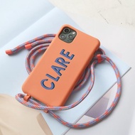 【掛繩手機殼】客製化 英文字母 iPhone 防摔殼 粉橘色背繩手機殼