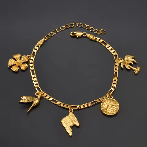 Anniyo Trinidad Map Anklets for Women Gold Plated Foot Chain Jewelry #188006