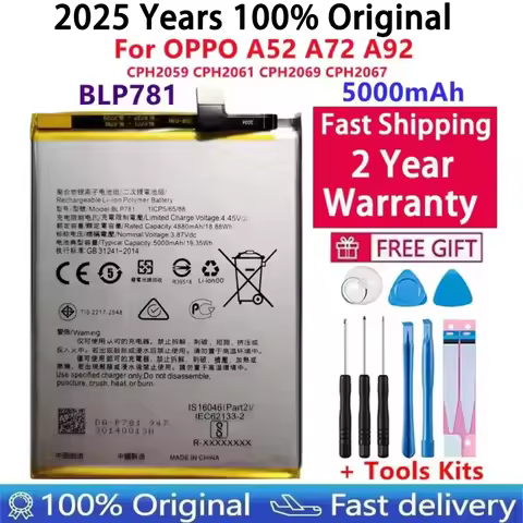 100% Original High Quality BLP781 5000mAh Replacement Battery For OPPO A52 A72 A92 CPH2059 CPH2061 C