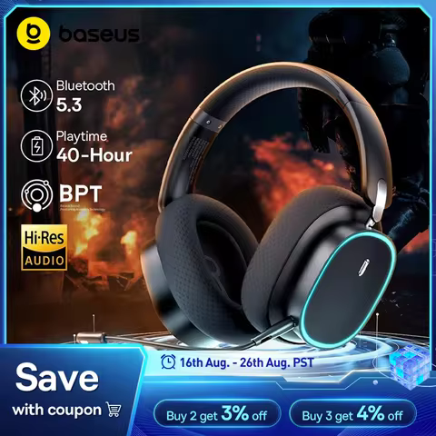 Baseus GH02 Gaming Wireless Headphone with Mic Over-Ear Headphones Bluetooth 5.3 40mm Driver 2.4G/Wi