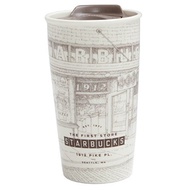 (Starbucks) Starbucks Coffee Pike Place Sketch Double Wall Ceramic Travel Mug, 12 oz