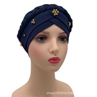 New European American Spring Autumn Style Head Cap Milk Silk Monochrome Beaded Whip Headscarf Cap Br
