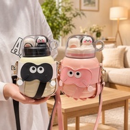 Q3CX Cartoon 316 Stainless Steel Thermos Cup Large Capacity Double Drinking Lid Portable Straw Bounc