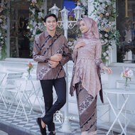 LAFFEYA - Kebaya brukat wanita modern couple pasangan model terbaru 2022 baju kebaya batik satu setel perempuan dewasa remaja wisuda tunangan kondangan pesta keluarga family kekinian cantik mewah elegan 1 set selendang katun prima brokat