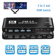 2 In 2ออก4K สวิทช์เมทริกซ์ HDMI 2จอภาพคอมพิวเตอร์2เครื่อง HDMI 2.0สวิตช์ KVM USB 3.0ฮับ HDCP 2.3เมาส์และคีย์บอร์ดเครื่องแยกสัญญาณเสียง