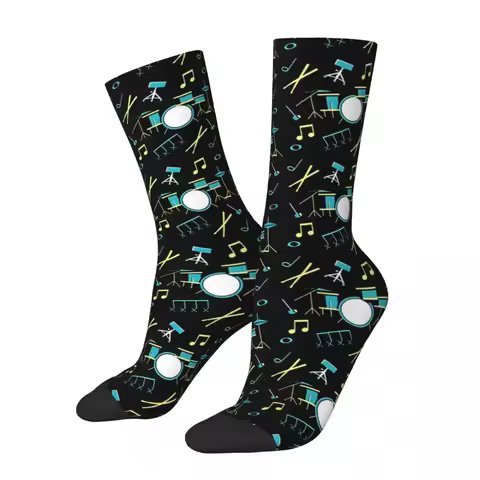 Drum Pattern Funny Men's Socks Vintage Heavy Metal Rock Music Art Harajuku Crazy Crew Sock Gift Patt