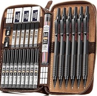 Nicpro 30PCS Black Metal Mechanical Pencil Set in Leather Case, Art Drafting Pencil 0.5, 0.7, 0.9 mm