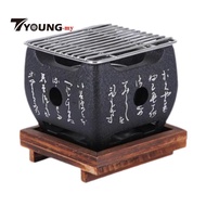 [Available] Japanese Style BBQ Grill with Wire Mesh Wooden Base Sturdy Hibachi Grill Food Charcoal G