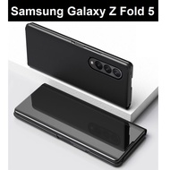 Samsung Galaxy Z Fold 5 / Z Fold5 Premium Clear View Leather Flip Stand Phone Case Casing Cover (Black)