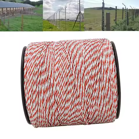 500M White& Red Electric Livestock Fence Wire Stainless Steel Conductive Rope Fence Wire Roll Fen