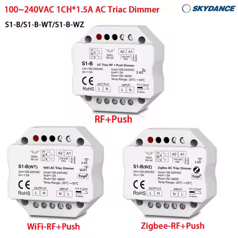 Tuya Zigbee Wifi S1-B LED Dimmer 220V 2.4G R11 RF Wireless Remote Triac Dimmer AC 230V Push Dimer Sw