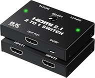 HDMI 2.1 Switch 8K 60HZ, Ultra HD 2 in 1 Out HDMI Switcher Splitter Supports 4K@120Hz, 8K@60Hz, 3D, 2 Ports HDCP 2.2 HDMI Selector for PS4/PS5, Xbox, Roku, Apple TV, Fire Stick, Blue-ray Player, HDTV