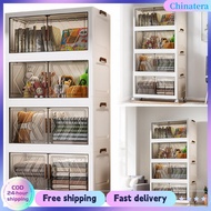 [Chinatera Flagship Store]4 Tier Plastic Storage Containers with Doors & Wheels Foldable Organizatio