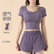 DW6M Summer New Style Short Sports Fitness Yoga Fake Two-Piece Slimmer Look Sports Top Women Yoga We